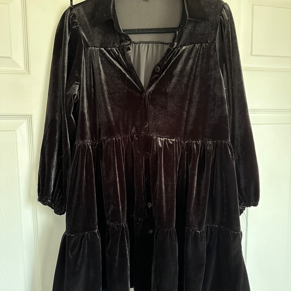 Black Velvet Tiered Dress